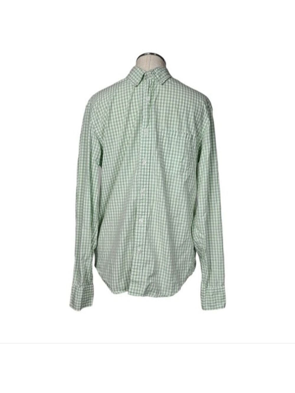 J. Crew Factory Slim Gingham White Green Button Down Long Sleeve Shirt Men's M